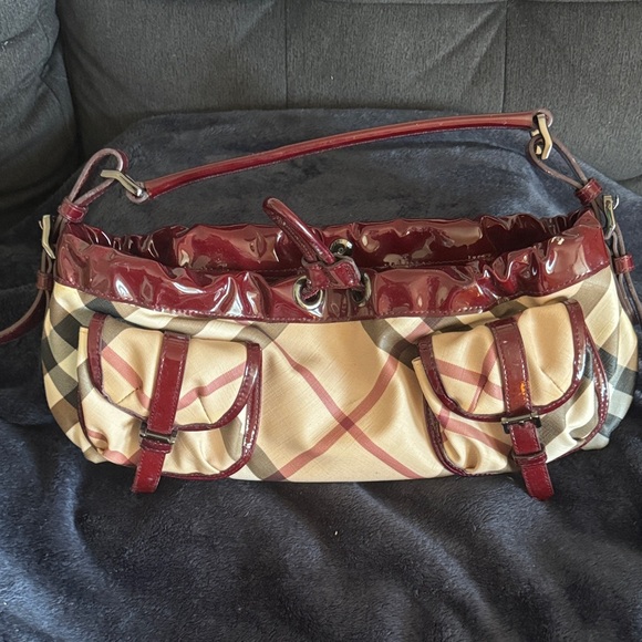 Burberry Burgundy and Beige Shoulder Bag - Picture 1 of 6